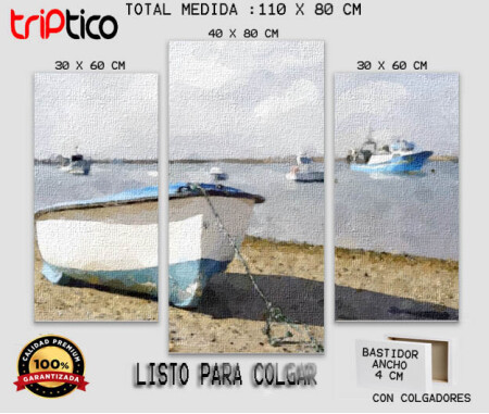 Oleo  sobre Lienzo (TRIPTICO)Isla Cristina Bote Costa Huelva