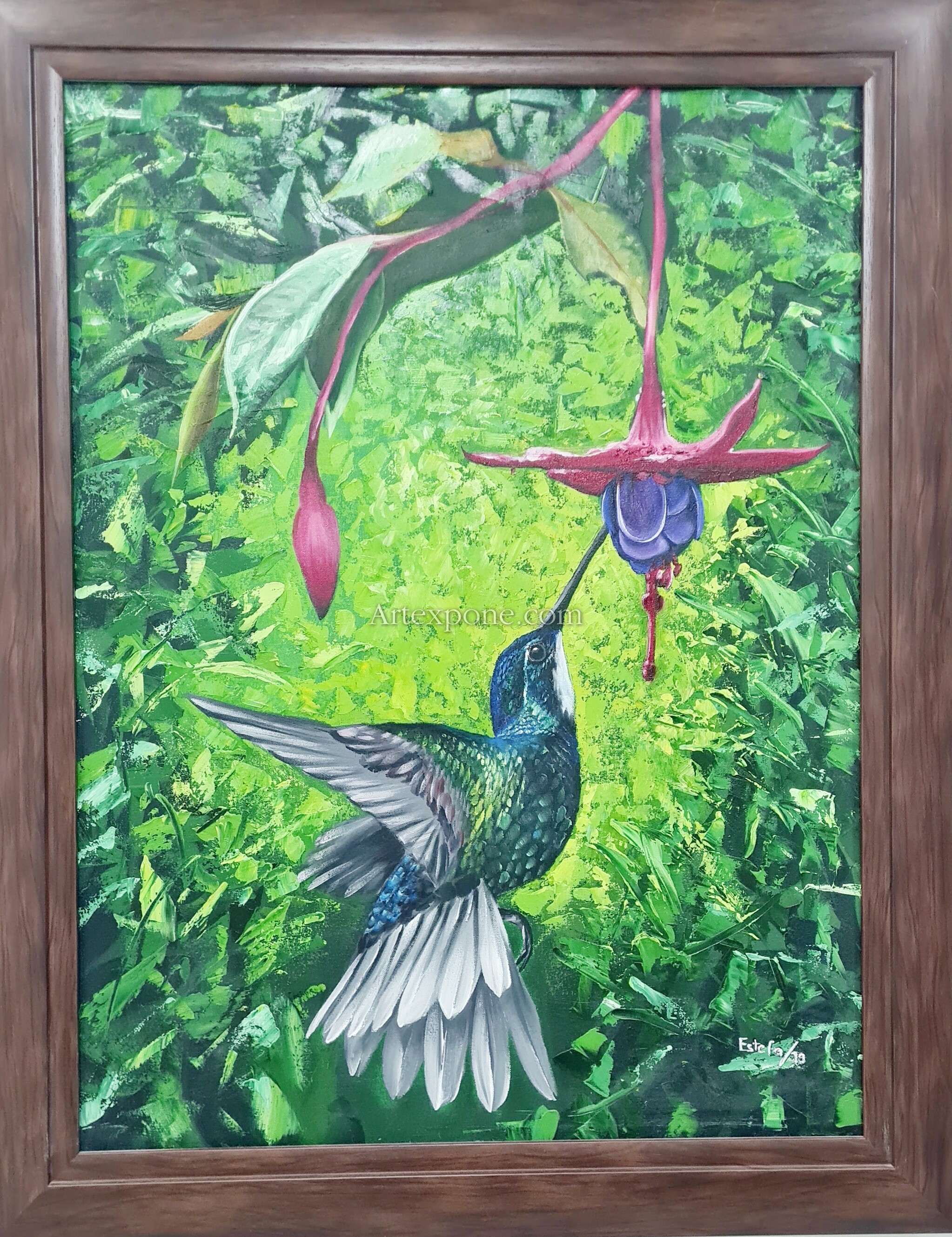 “Colibrí y flor: néctar de la vida”, Estefanía Contreras. Obra de arte