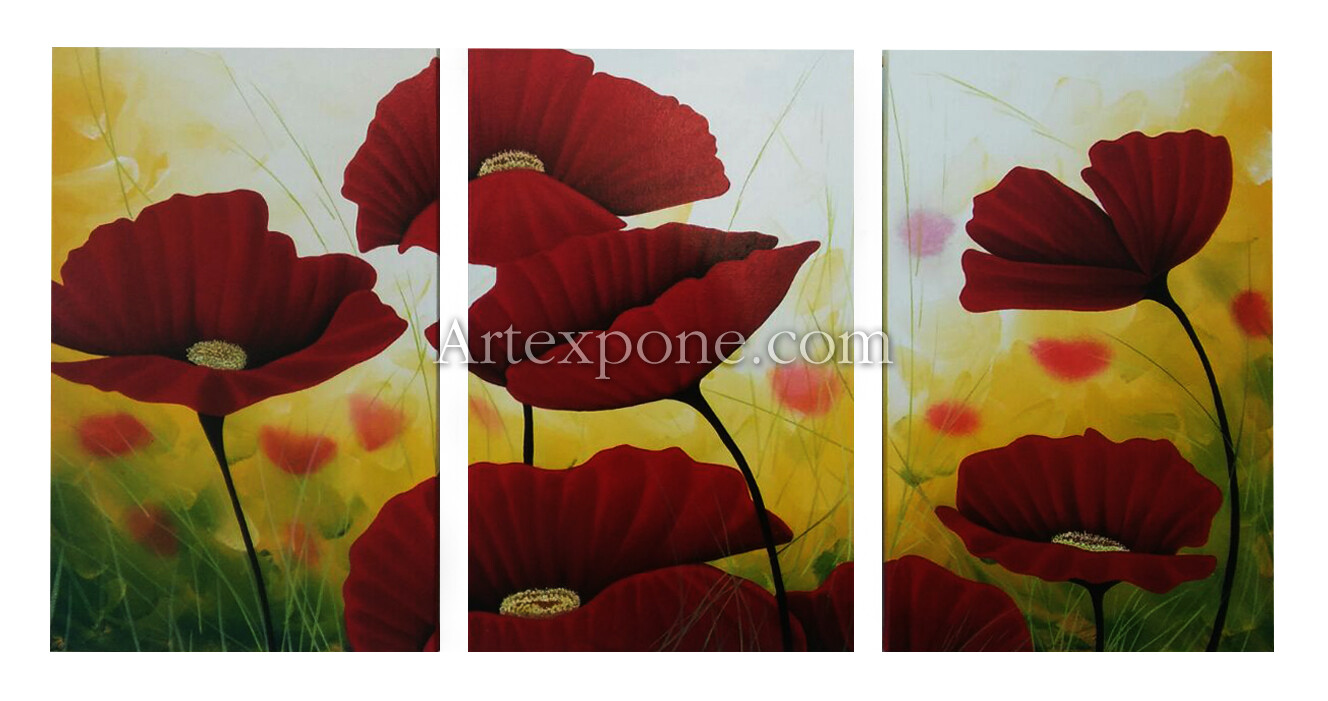 Flores Rojas decorativas al óleo (Tríptico) Flores Rojas decorativas al óleo (Tríptico)