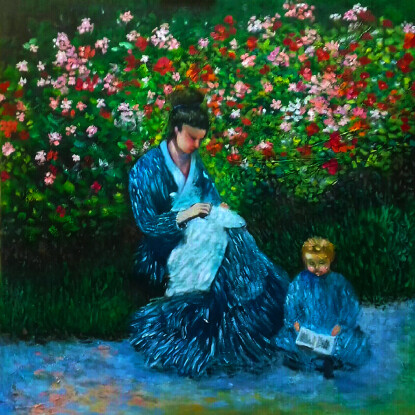 Camille Monet y un niño. Reproducción
