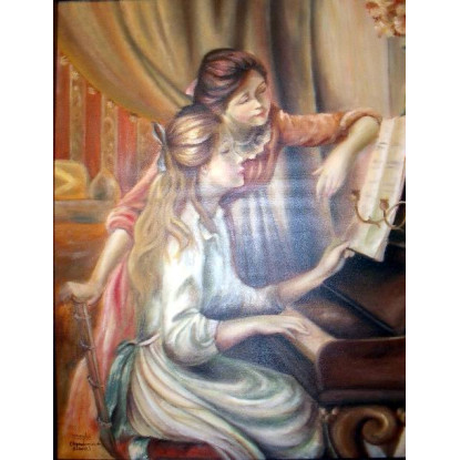 Reproducción de la obra "Niñas sentadas al piano" de Renoir