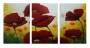 Flores Rojas decorativas al óleo (Tríptico)